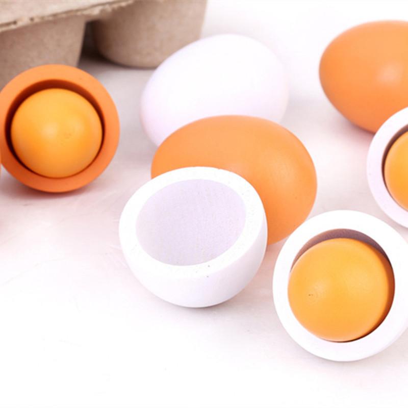 Baby Food Egg - 6Pcs Kitchen Wooden Artificial Eggs Set